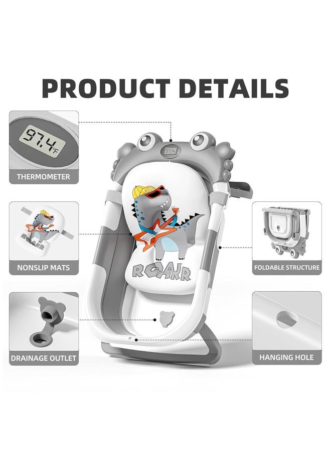 Denzoz Grey Baby Bathtub Foldable Baby Bath Essentials Baby Bathtub Newborn to Toddler Portable Travel Multifunctional Baby Bath Tub with Non-Slip Mat Drain Hole  - Image 2