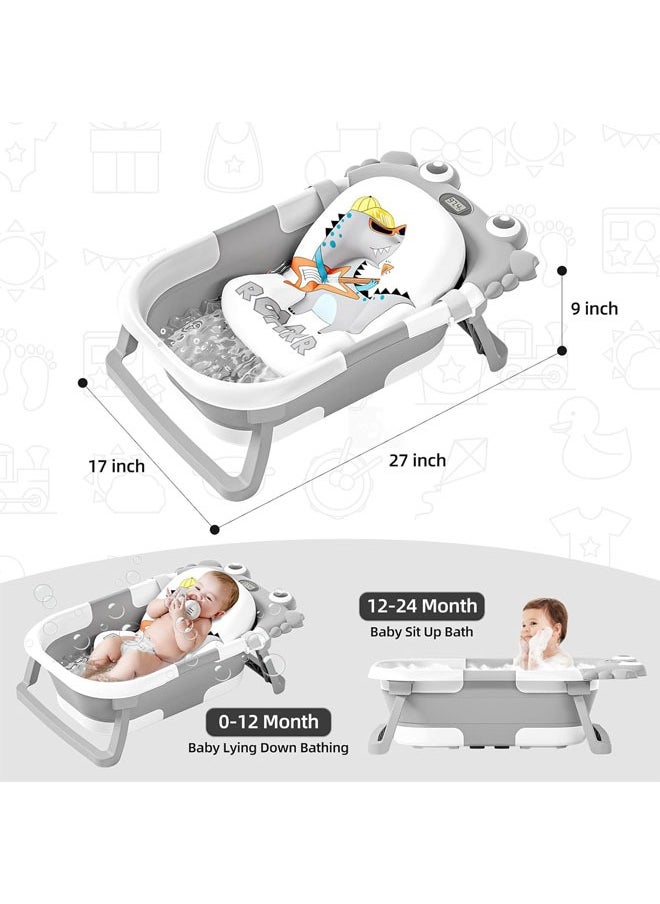 Denzoz Grey Baby Bathtub Foldable Baby Bath Essentials Baby Bathtub Newborn to Toddler Portable Travel Multifunctional Baby Bath Tub with Non-Slip Mat Drain Hole  - Image 3