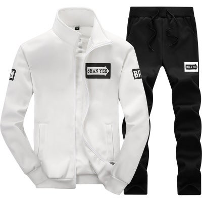 Spring and Autumn New Mens Sweatshirt suit Korean Slim-fit Long-sleeved Sweatshirt suit Student Sports Leisure suit Trendy White. - Image 1