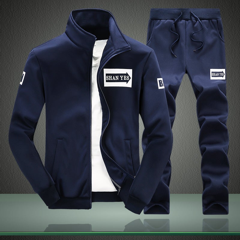 Spring and Autumn New Mens Sweatshirt suit Korean Slim-fit Long-sleeved Sweatshirt suit Student Sports Leisure suit Trendy White. - Image 2