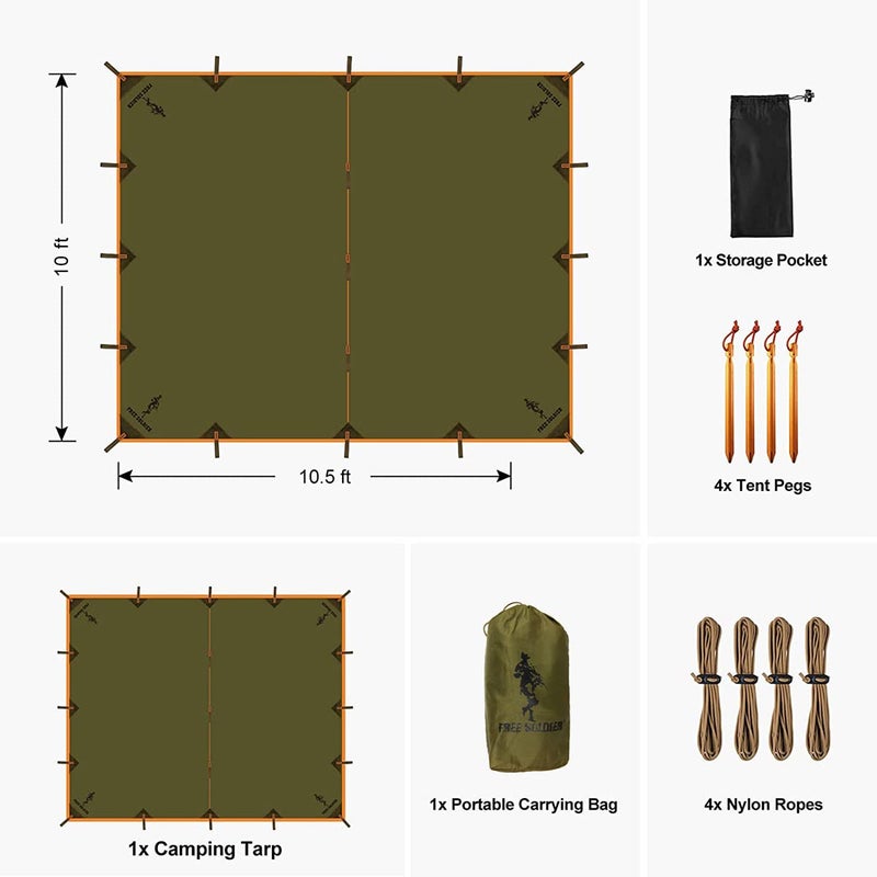 FREE SOLDIER Waterproof Portable Tarp Multifunctional Outdoor Camping Traveling Awning Backpacking Tarp Shelter Rain Tarp (Brown 10×10.5ft) - Image 2