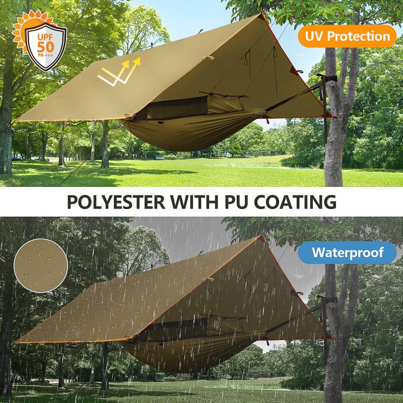 FREE SOLDIER Waterproof Portable Tarp Multifunctional Outdoor Camping Traveling Awning Backpacking Tarp Shelter Rain Tarp (Brown 10×10.5ft) - Image 4