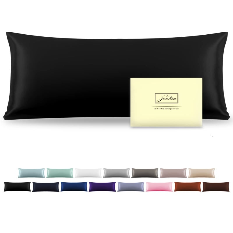 Silk Body Pillowcase Mulberry Silk Pillow Cases with Zipper Soft Breathable Smooth Cooling 20x54 inches Pillowcase for Sleep Black20X 541Pcs