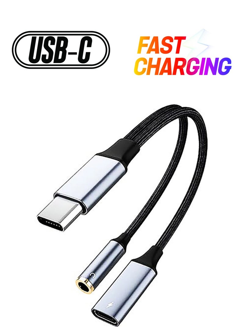 USB Type-C to 3.5mm headphone and charger adapter compatible with iPhone 16 15,Galaxy S25 S24 S23 S22Other Type-c Phone - Image 1