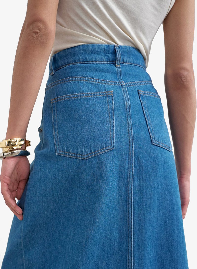 TOPSHOP Millie Contrast Stitch Denim Maxi Skirt - Image 5