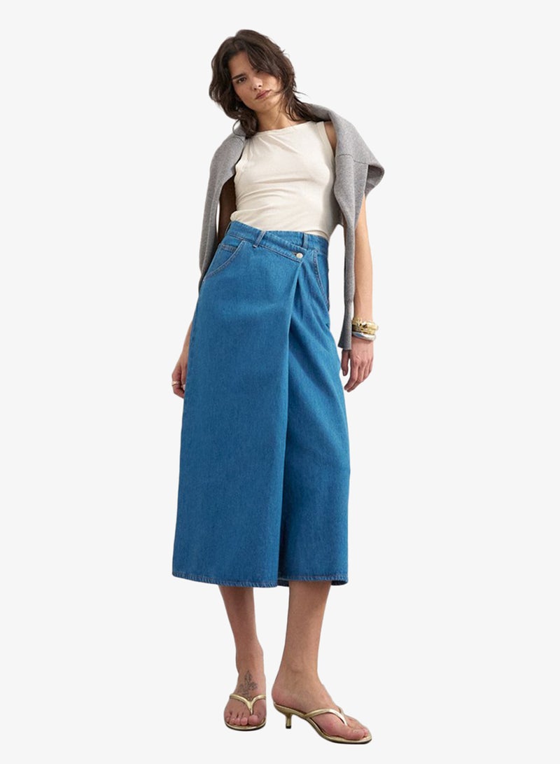 TOPSHOP Millie Contrast Stitch Denim Maxi Skirt - Image 1