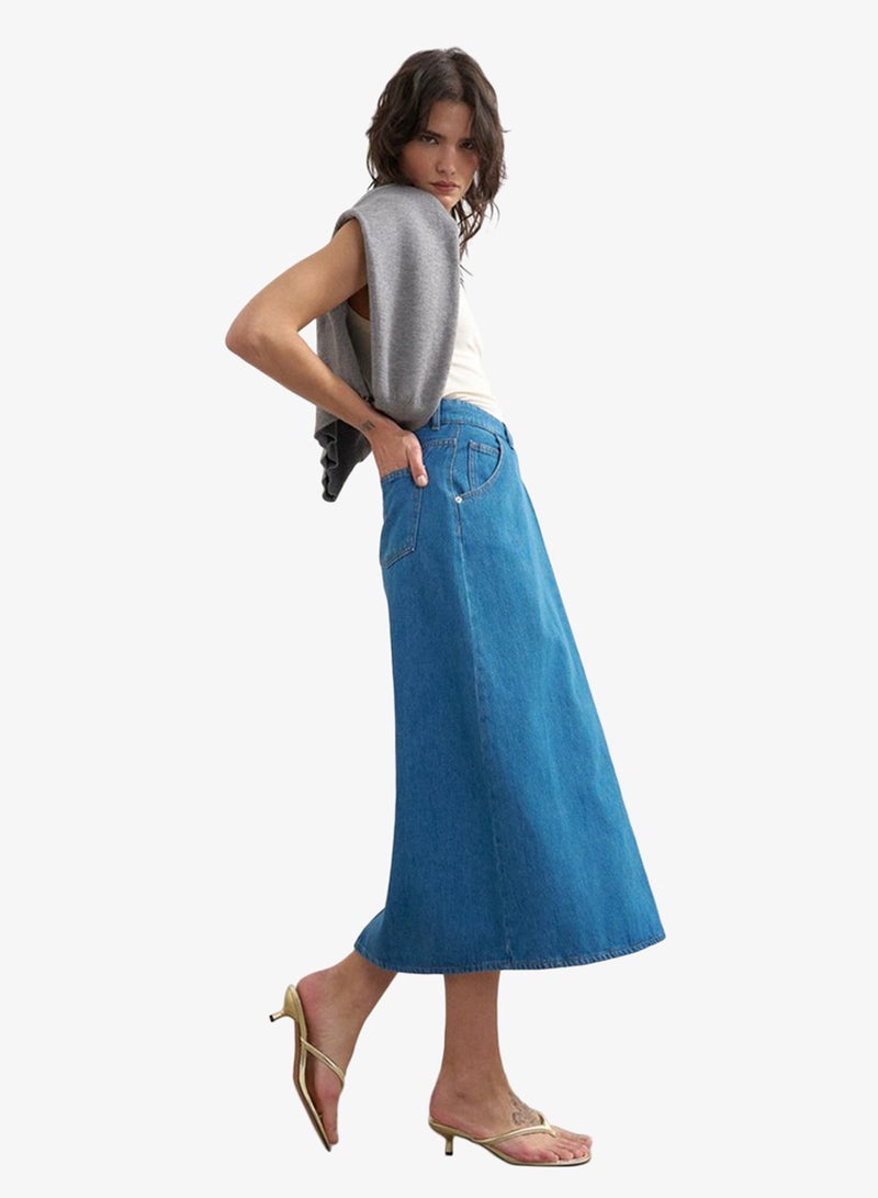 TOPSHOP Millie Contrast Stitch Denim Maxi Skirt - Image 3