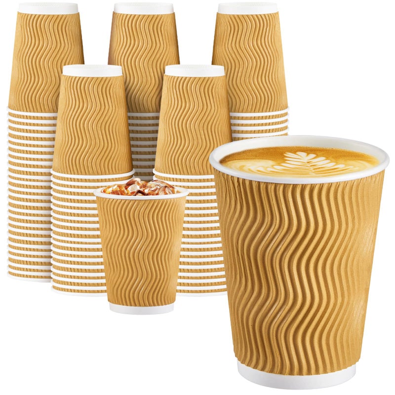 SIUQ Coffee Cups 12 oz 150 Pack, Insulated Ripple Wall Paper Coffee Cups 12 oz, Disposable Coffee Cups, Hot Beverage/Cold Drinking Cups for Office,Home,Party,Cafe,Picnic,Travel (Champagne) - Image 1