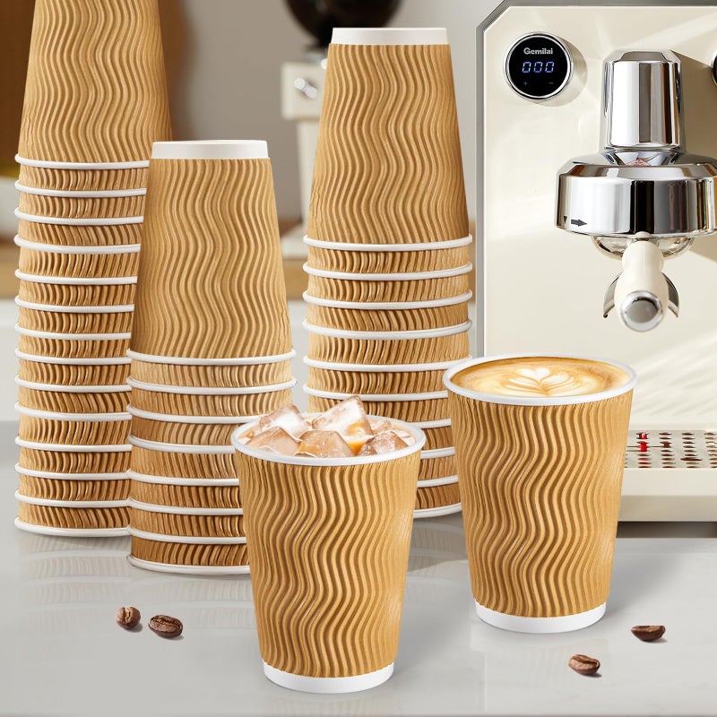 SIUQ Coffee Cups 12 oz 150 Pack, Insulated Ripple Wall Paper Coffee Cups 12 oz, Disposable Coffee Cups, Hot Beverage/Cold Drinking Cups for Office,Home,Party,Cafe,Picnic,Travel (Champagne) - Image 5