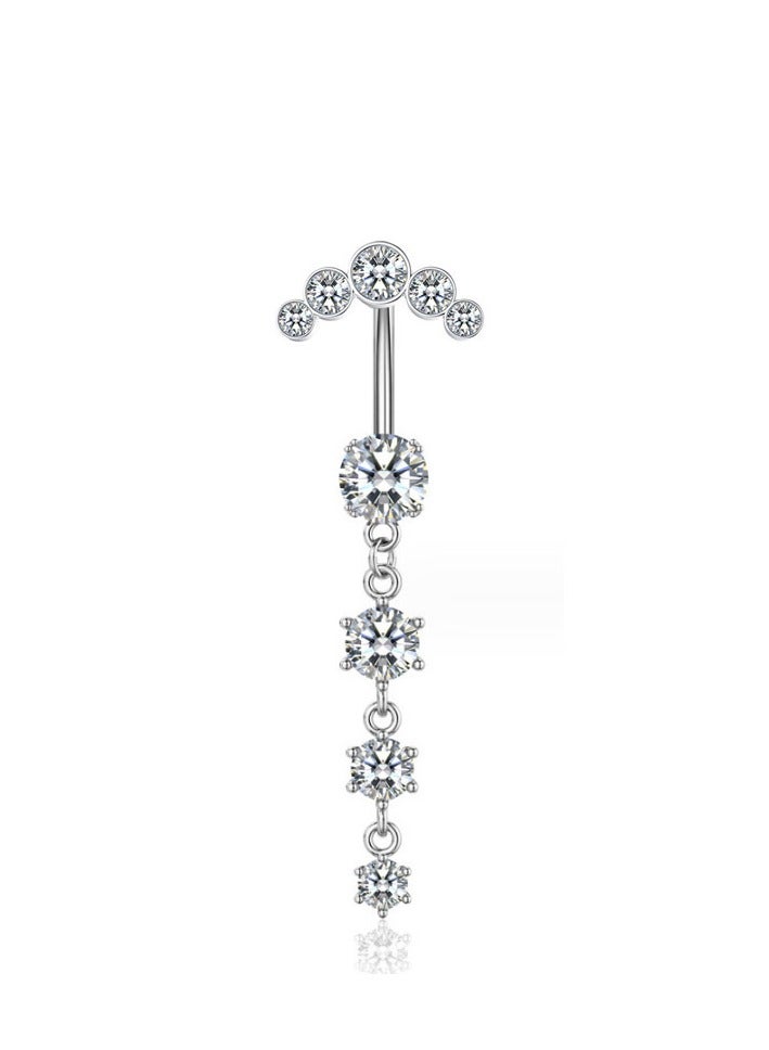 Innoshine 5 PCS Stainless Steel Belly Piercing Rings Set ,  Long Dangle Navel Rings, Screw Bar Design,  Rhinestone studded Sexy Vacation Style,  Theme Body Piercing Jewelry for Women and Girls birthday gifts - Image 3