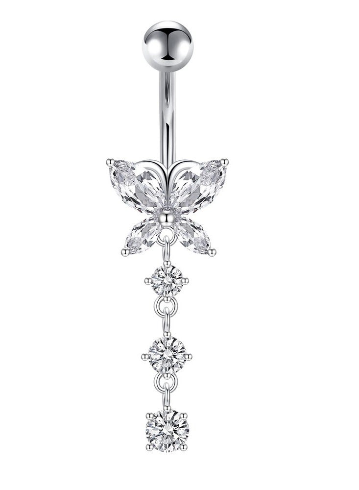 Innoshine 5 PCS Stainless Steel Belly Piercing Rings Set ,  Long Dangle Navel Rings, Screw Bar Design,  Rhinestone studded Sexy Vacation Style,  Theme Body Piercing Jewelry for Women and Girls birthday gifts - Image 4