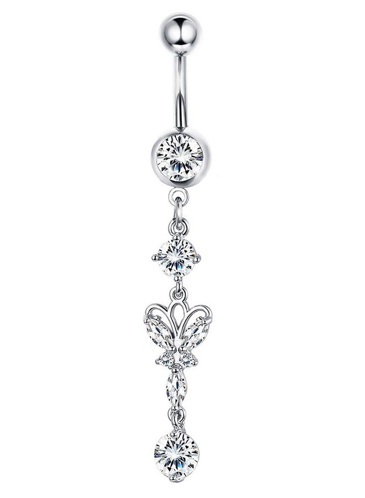 Innoshine 5 PCS Stainless Steel Belly Piercing Rings Set ,  Long Dangle Navel Rings, Screw Bar Design,  Rhinestone studded Sexy Vacation Style,  Theme Body Piercing Jewelry for Women and Girls birthday gifts - Image 5