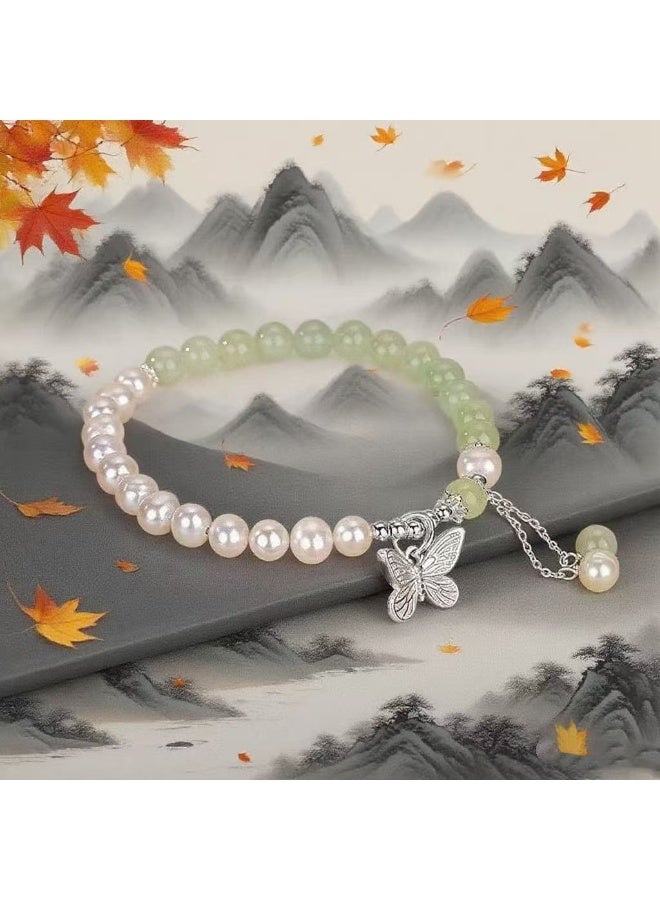 Goolsky Imitation Pearl & Jade Butterfly Bracelet – Elegant Tassel Beaded Gift for Women, Versatile Charm Wristwear, Daily/Parties - Image 4