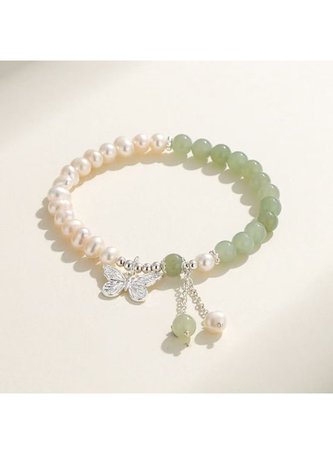 Goolsky Imitation Pearl & Jade Butterfly Bracelet – Elegant Tassel Beaded Gift for Women, Versatile Charm Wristwear, Daily/Parties - Image 1