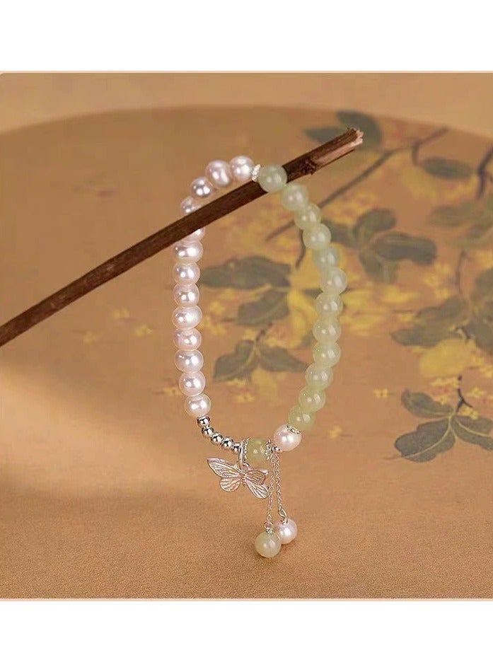 Goolsky Imitation Pearl & Jade Butterfly Bracelet – Elegant Tassel Beaded Gift for Women, Versatile Charm Wristwear, Daily/Parties - Image 2