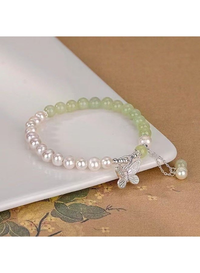 Goolsky Imitation Pearl & Jade Butterfly Bracelet – Elegant Tassel Beaded Gift for Women, Versatile Charm Wristwear, Daily/Parties - Image 3