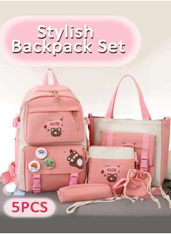Generic Fashion large-capacity teenage girls small fresh canvas schoolbag five sets of female shoulder bag campus shoulder bag lightweight backpacks  - Image 1