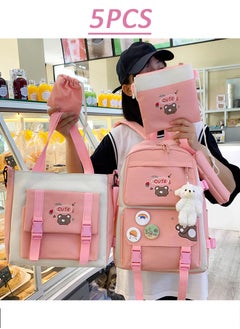 Generic Fashion large-capacity teenage girls small fresh canvas schoolbag five sets of female shoulder bag campus shoulder bag lightweight backpacks  - Image 2