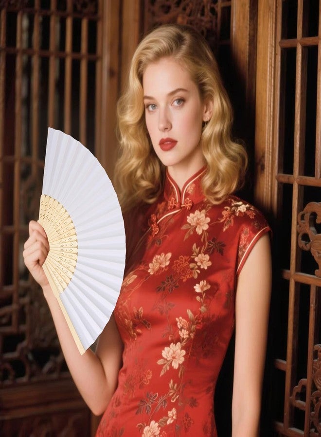 Bestage 12 Pcs White Paper Fans Handheld,8.3 Inch Foldable Hand Fan,Folding Hand Fan for Women,Chinese Japanese Bamboo Fans for Wedding Guests,Dancing,Party Decoration,DIY - Image 5