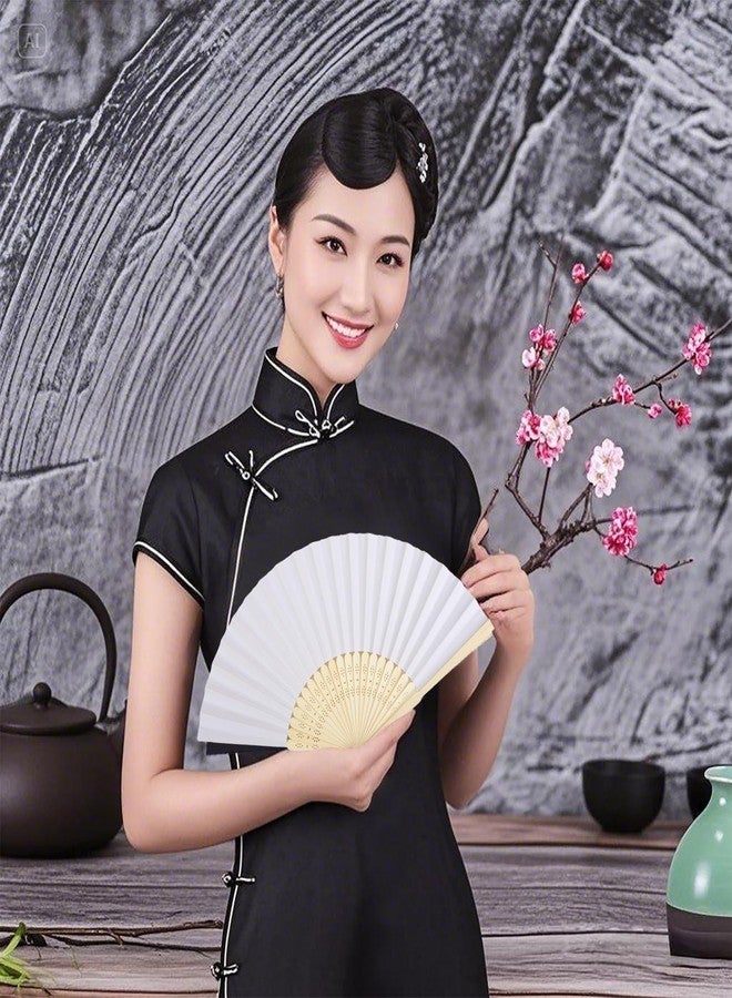 Bestage 12 Pcs White Paper Fans Handheld,8.3 Inch Foldable Hand Fan,Folding Hand Fan for Women,Chinese Japanese Bamboo Fans for Wedding Guests,Dancing,Party Decoration,DIY - Image 3