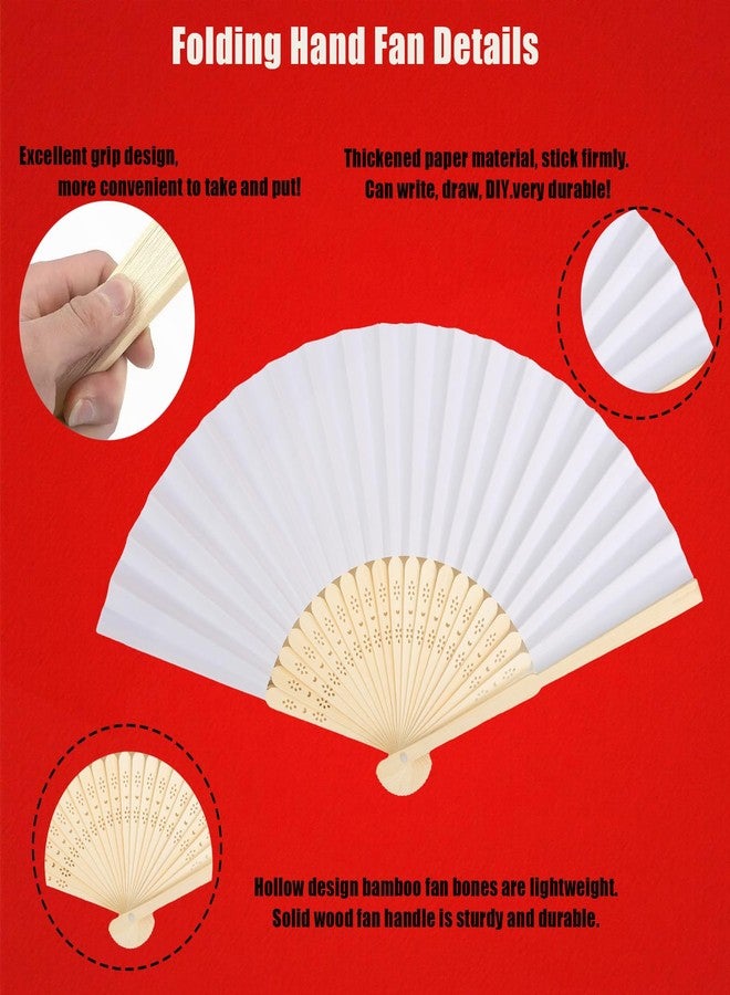 Bestage 12 Pcs White Paper Fans Handheld,8.3 Inch Foldable Hand Fan,Folding Hand Fan for Women,Chinese Japanese Bamboo Fans for Wedding Guests,Dancing,Party Decoration,DIY - Image 4