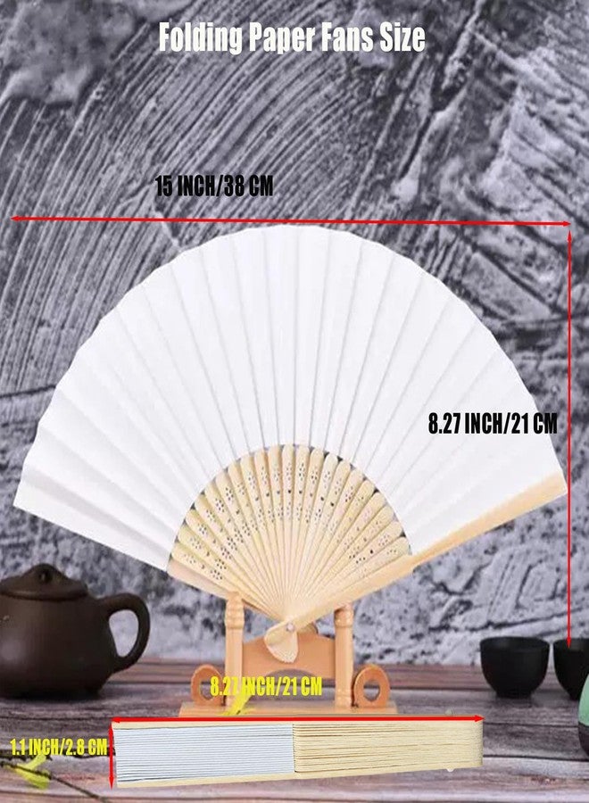 Bestage 12 Pcs White Paper Fans Handheld,8.3 Inch Foldable Hand Fan,Folding Hand Fan for Women,Chinese Japanese Bamboo Fans for Wedding Guests,Dancing,Party Decoration,DIY - Image 2