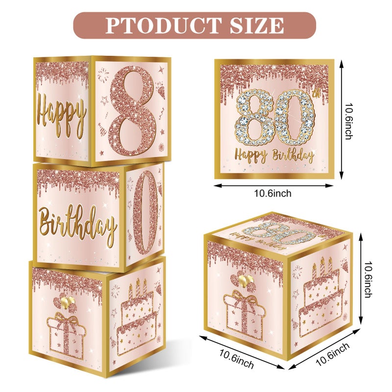Guiruiy 3Pcs 80Th Birthday Decorations Boxes For Women  Pink Rose Gold 80Th Birthday Balloons Boxes Party Supplies  Pink Eighty Year Old Bay Theme Cardboard Box Decor - Image 2