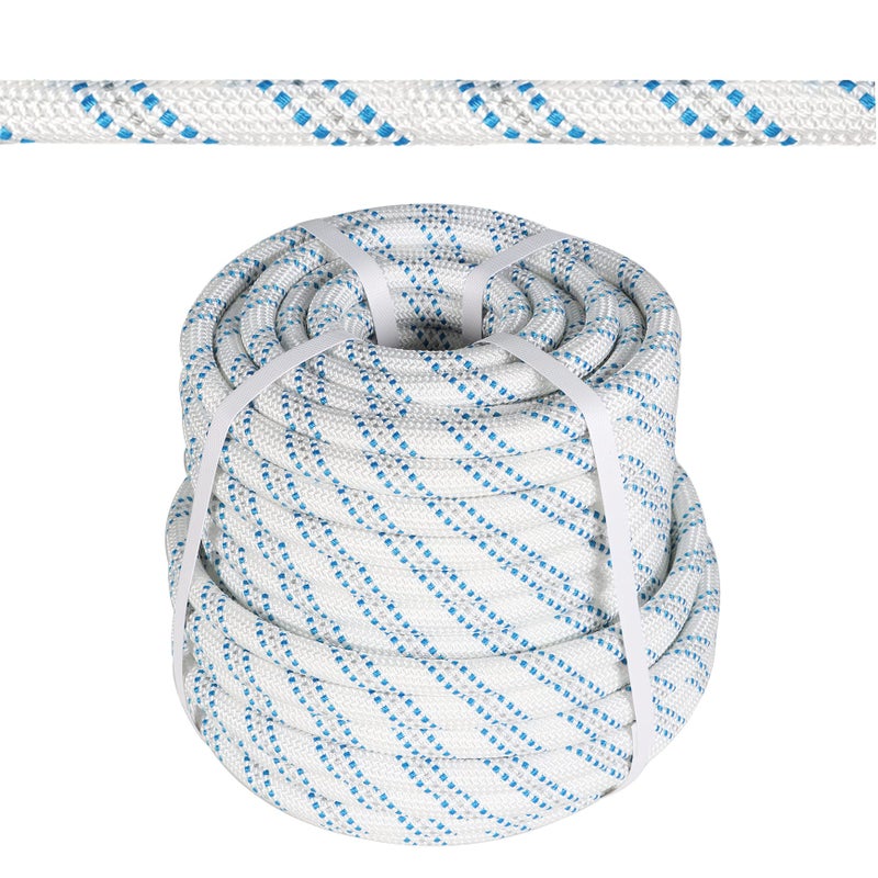 34 in 150 FT Braided Rope 16500 LBS Breaking Strength High Force Polyester Rope Suitable for Swing Camping Tree Work Arborist Rigging White Grey Blue