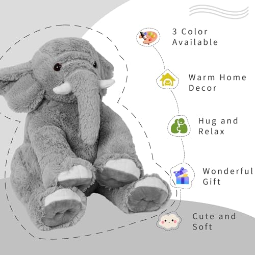 OurHonor Elephant Weighted Stuffed Animals 5 lbs 16in Weighted Plush Elephant Stuffed Animal Plushies Gifts for Kids and AdultsGrey - Image 5