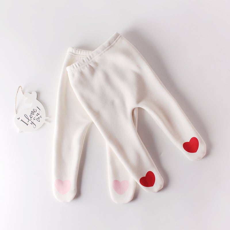 Ins2025 Baby Heart-Shaped Fleece-Lined Leggings Cotton Pp Tights Thickened And Warm - Image 2