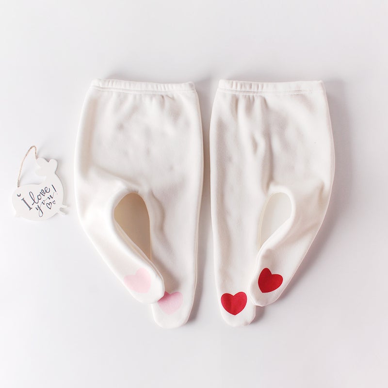Ins2025 Baby Heart-Shaped Fleece-Lined Leggings Cotton Pp Tights Thickened And Warm - Image 3