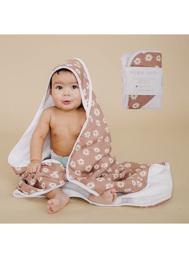 Mebie Baby Hooded Towel, Daisy Dream, 100% Muslin Cotton, Cozy and Breathable Bath Towel for Newborn, Infant & Toddler, Unisex, Floral Pattern, 33.4 x 33.4 inches, 0.79 pounds - Image 1