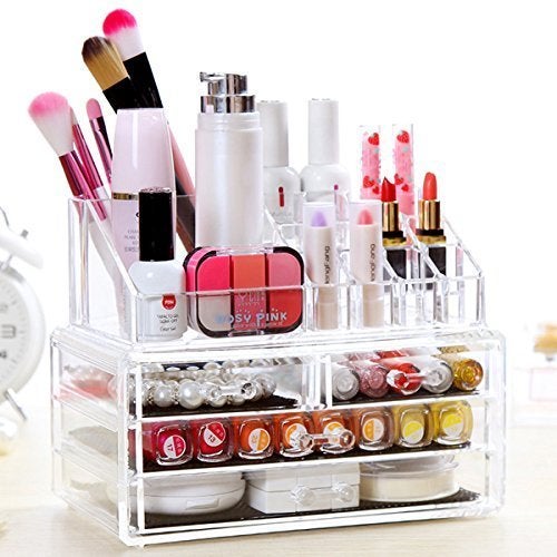 ONTRIP ONTRIP Acrylic Makeup Brush Holder, 3 Compartment Desk Organizer Desktop Clear Cosmetics Organizer Lipstick Organizer (Clear) - Image 4