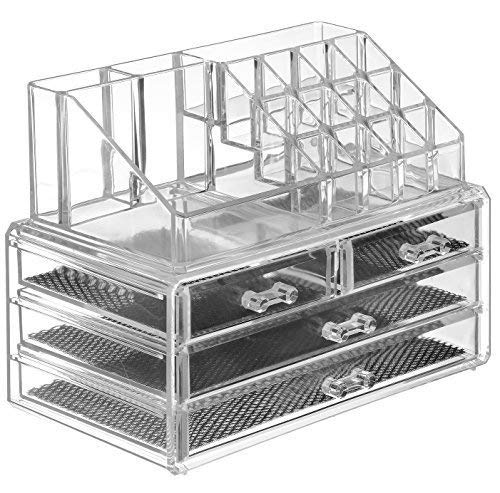 ONTRIP ONTRIP Acrylic Makeup Brush Holder, 3 Compartment Desk Organizer Desktop Clear Cosmetics Organizer Lipstick Organizer (Clear) - Image 2