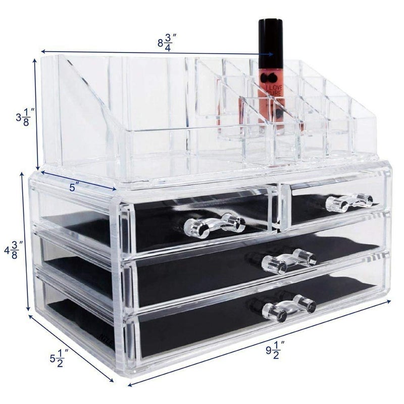 ONTRIP ONTRIP Acrylic Makeup Brush Holder, 3 Compartment Desk Organizer Desktop Clear Cosmetics Organizer Lipstick Organizer (Clear) - Image 3