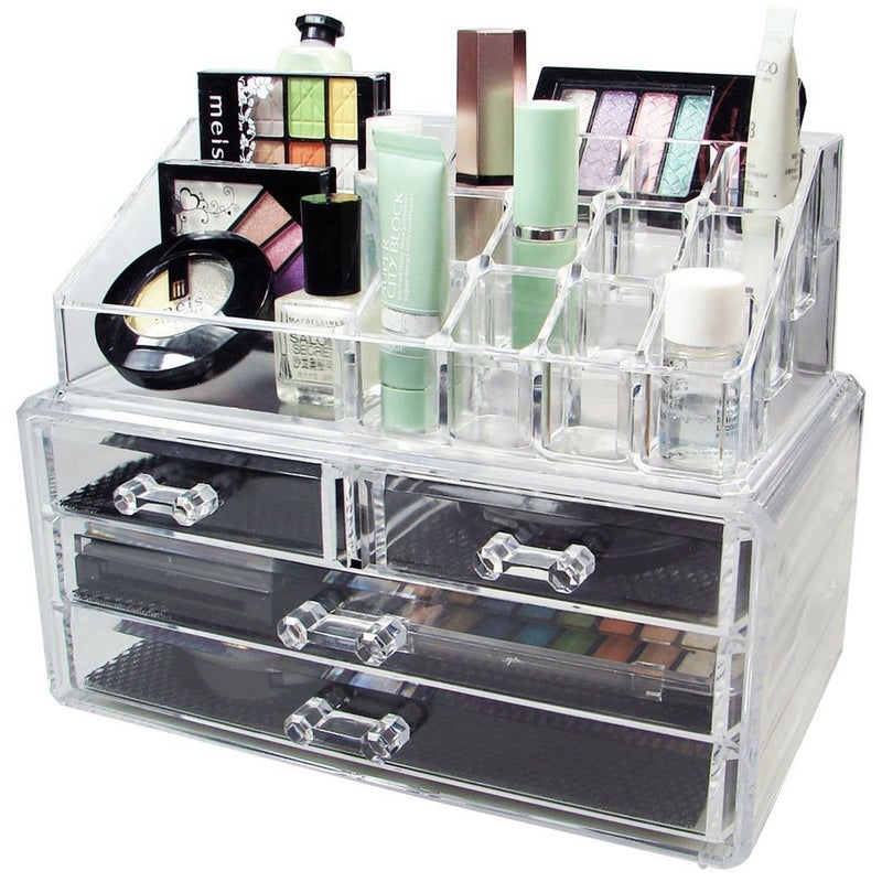 ONTRIP ONTRIP Acrylic Makeup Brush Holder, 3 Compartment Desk Organizer Desktop Clear Cosmetics Organizer Lipstick Organizer (Clear) - Image 1