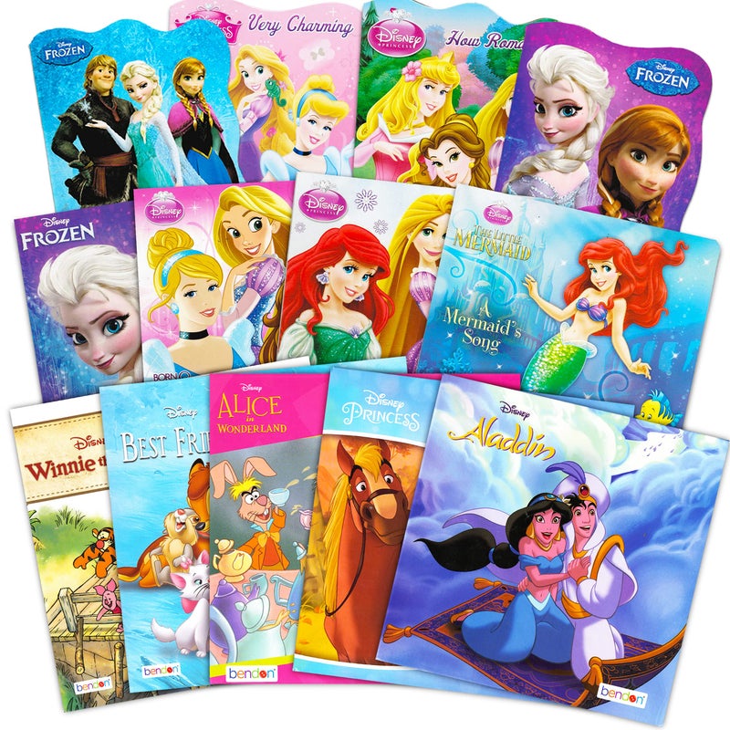 Bendon Publishing Disney Frozen Pixar Princess Board Book Ultimate Set Bundle Includes 12 Books for Toddlers Featuring Elsa Ariel Aladdin Belle and Other Disney Favorites