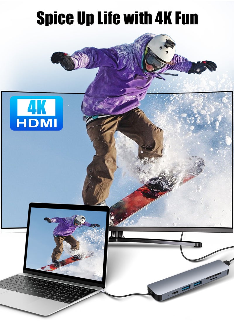 Xkimos USB-C Hub 6-in-1 Docking Station, HDMI 4K, USB 3.0, SD/TF Card Reader, 100W PD, Titanium Grey  - Image 3