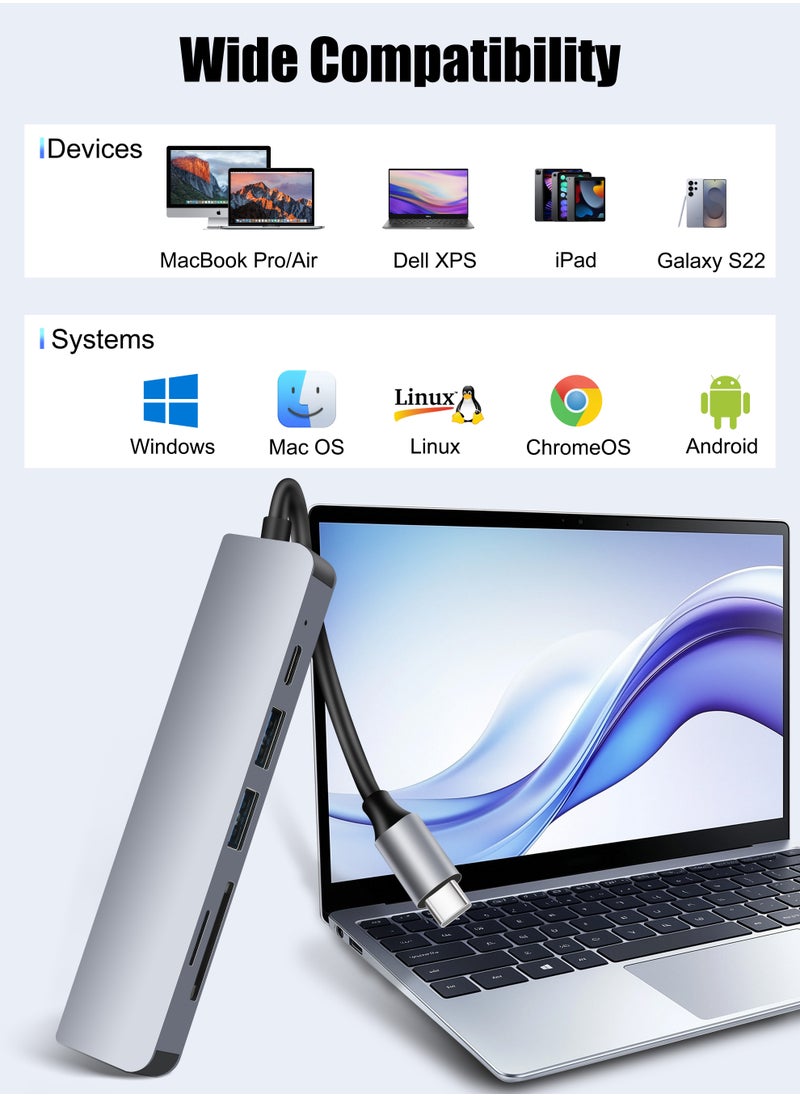 Xkimos - USB-C Hub 6-in-1 Docking Station, HDMI 4K, USB 3.0, SD/TF Card Reader, 100W PD, Titanium Grey - Image 1