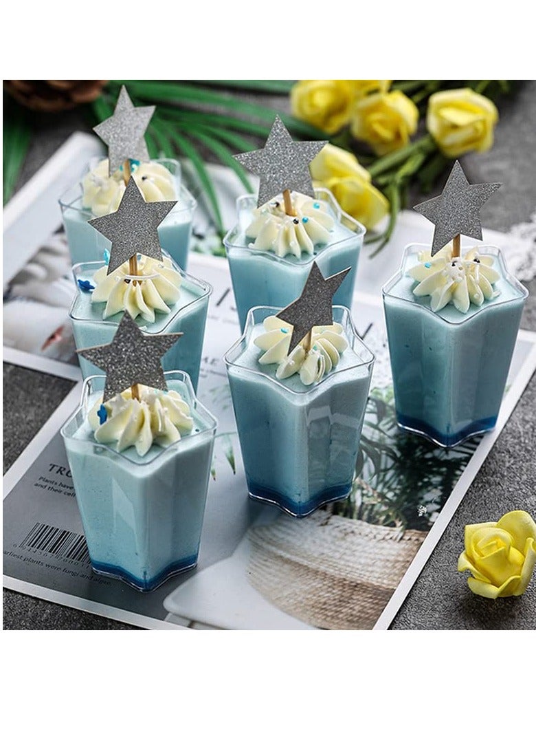 KASTWAVE 50Pcs Mini Dessert Cups, 70ml Plastic Pentagram Shape Dessert Cups Clear Parfait Appetizer Cup Reusable Serving Bowl for Dessert Pudding Mousse Party  - Image 3