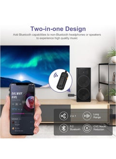Generic Bluetooth 5.2 Transmitter Receiver Receiver 2 in1 Wireless 3.5mm Bluetooth Adapter Dual Connect Noise Cancelling Aux Bluetooth Adapter for PC TV Car Sound System  - Image 2
