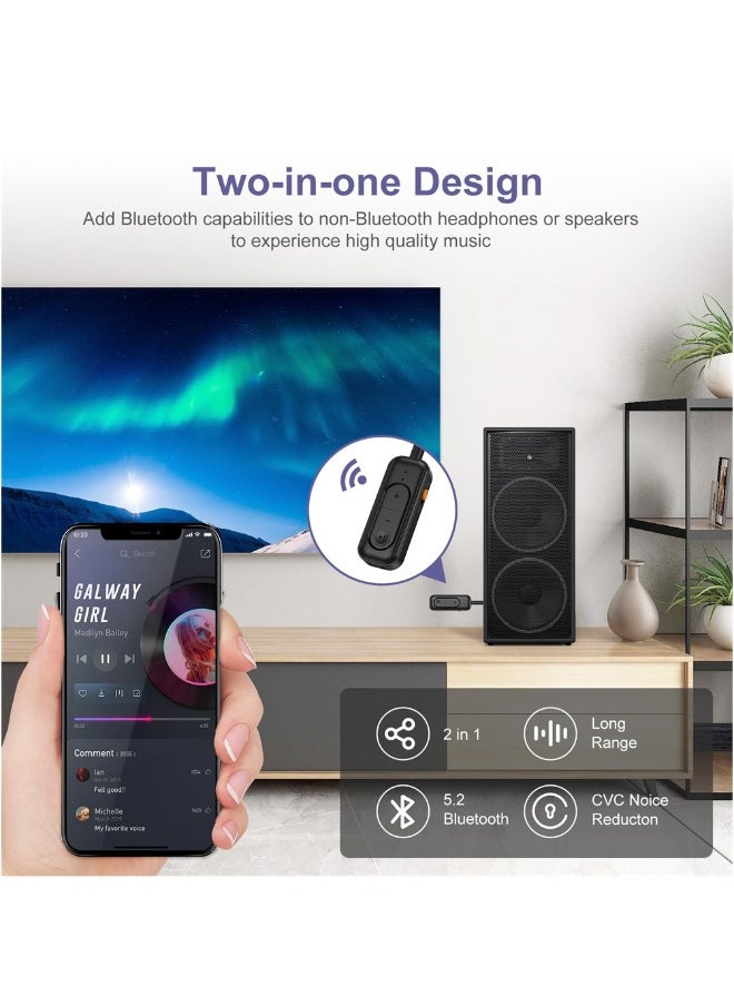 Generic - Bluetooth 5.2 Transmitter Receiver Receiver 2 in1 Wireless 3.5mm Bluetooth Adapter Dual Connect Noise Cancelling Aux Bluetooth Adapter for PC TV Car Sound System - Image 1