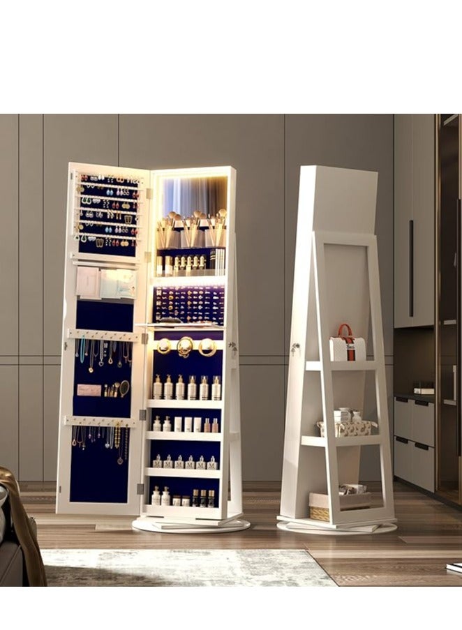 Jewelry Armoire with Full Length Mirror 360° Rotating, LED Makeup Cabinet Large Standing Lockable Mirror Jewelry Organizer with Inner Makeup Mirror and Soft Velvet for Living Room Bedroom  - Image 2