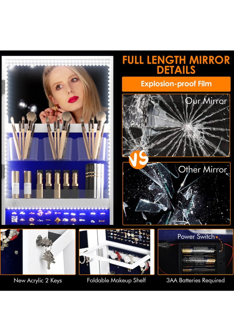 Jewelry Armoire with Full Length Mirror 360° Rotating, LED Makeup Cabinet Large Standing Lockable Mirror Jewelry Organizer with Inner Makeup Mirror and Soft Velvet for Living Room Bedroom  - Image 5