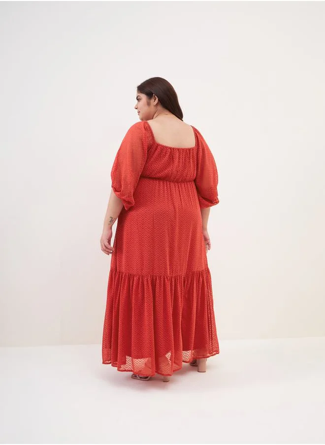 FEMELLA Square Neck Dobby Tiered Maxi Dress by Styli