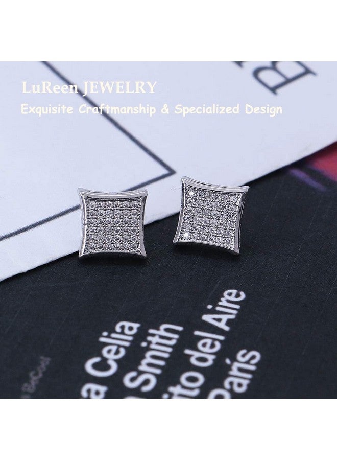 LuReen Mens Earring Silver Gold 11mm Square CZ Stud Earring for Men - Image 2