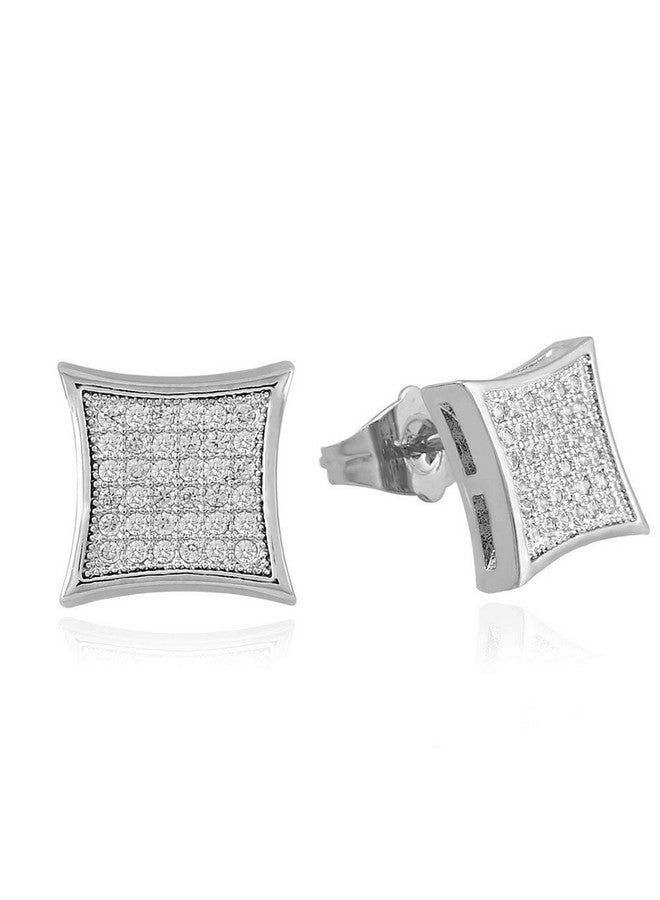 LuReen Mens Earring Silver Gold 11mm Square CZ Stud Earring for Men - Image 1