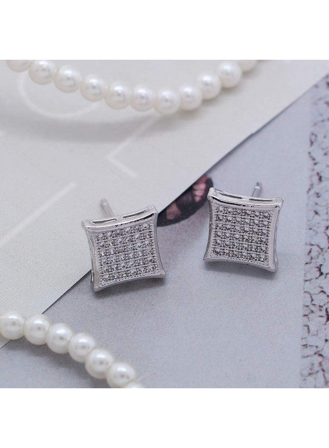LuReen Mens Earring Silver Gold 11mm Square CZ Stud Earring for Men - Image 3