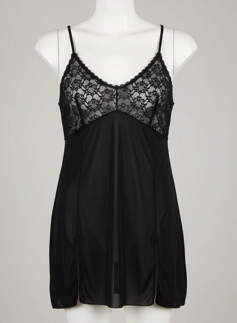 لاسو قميص نوم نسائي من الساتان من لاسو، فستان داخلي بياقة على شكل حرف V مزين بالدانتيل، حمالات رفيعة، طول قصير - Image 3