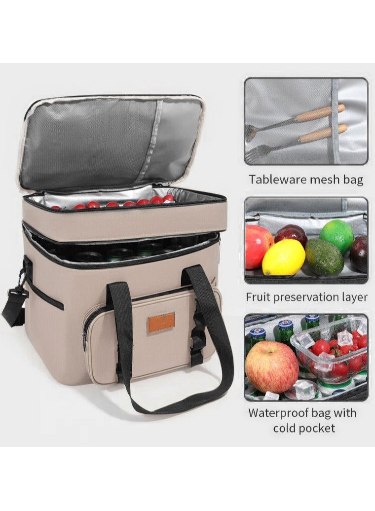 Portable Thermal Insulated Lunch Bag for Outdoor Activities, Camping, Desert  (Beige) - Image 2